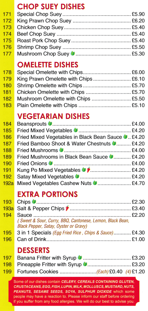 Menu for Hoi Shan Chinese takeaway in Ravenshead NG15 9BD