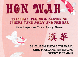 Menu for Hon Wah Chinese takeaway in Kirk Hallam near Nottingham