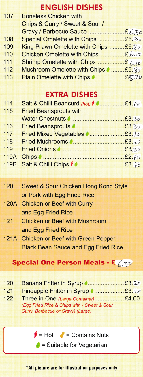 Menu for Hung Hao Chinese food takeaway in Clipstone, Nottinghamshire