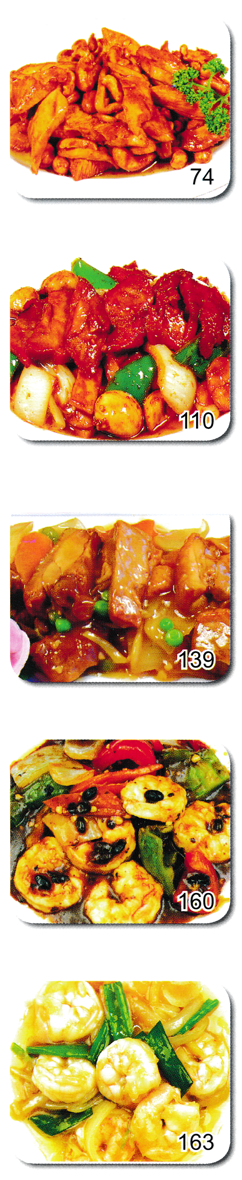 Menu for King Chef in Mansfield - food pictures: King Prawn with Black Bean Sauce, Szechuan Pork, Chicken with Cashew Nuts in Yellow Bean Sauce..