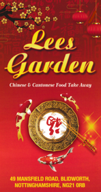 Menu for Lees Garden Chinese food takeaway on Mansfield Road in Blidworth NG21 0RB