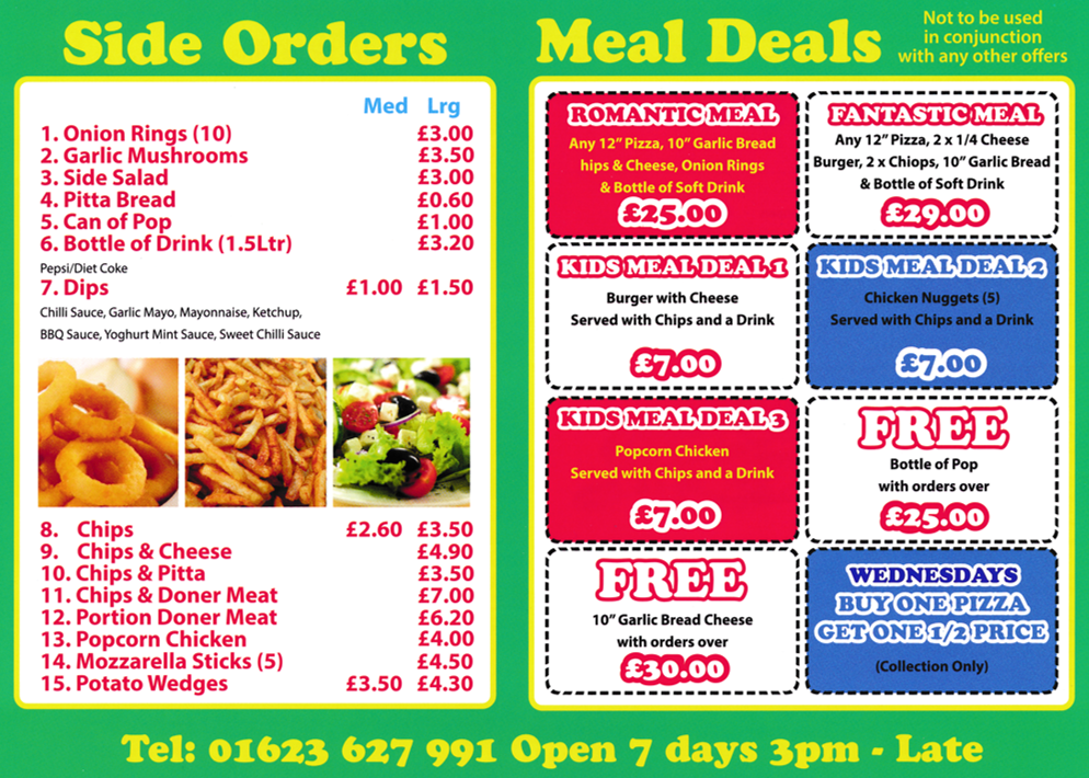 Menu for Leylam Pizza House in Mansfield Woodhouse - Side Orders, Meal Deals - Pizzas, Burgers & Kebabs takeaway & delivery.