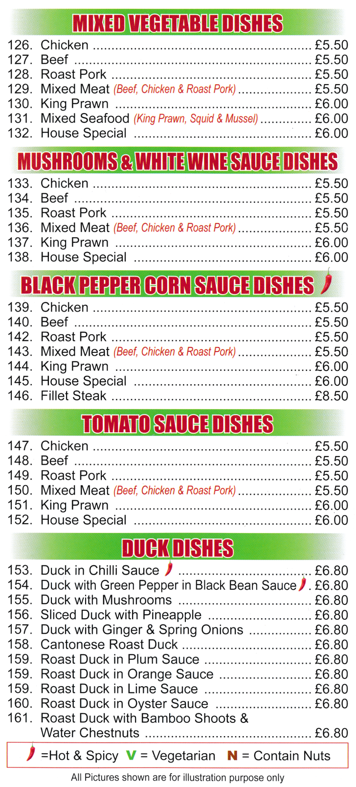 Menu for Lucky Star - Roast Duck in Plum Sauce, Sliced Duck with Pineapple, Chicken with Black Pepper Sauce..