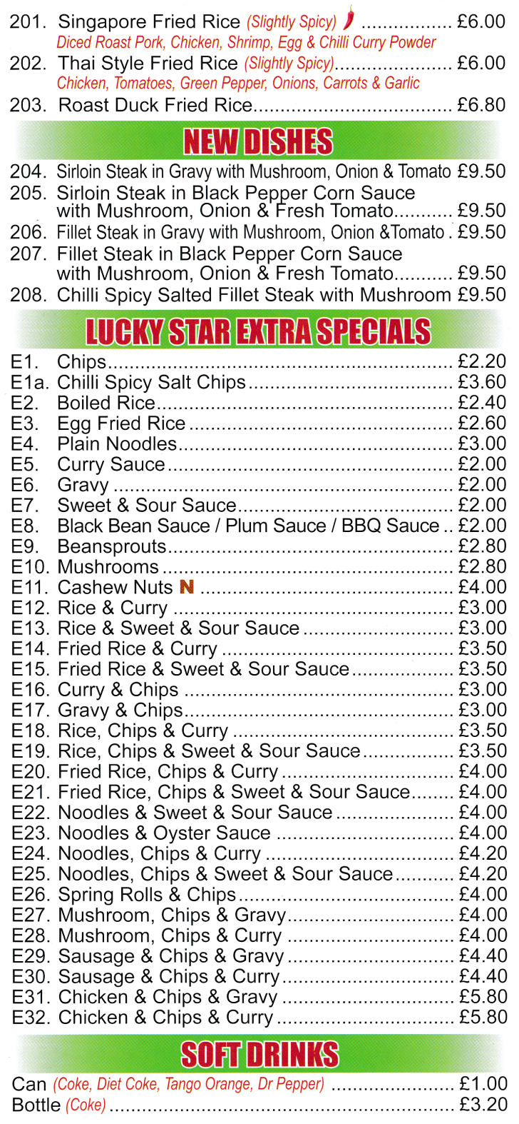Menu for Lucky Star - Hot Chinese meals to takeaway in Alfreton
