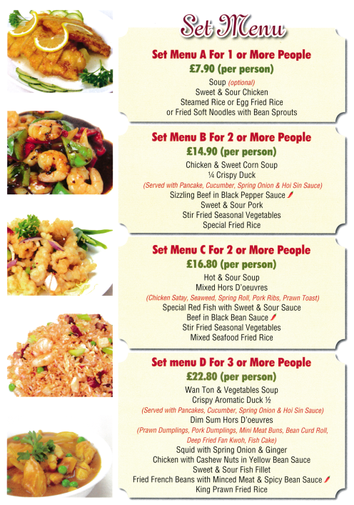 Takeaway menu for Magic Taste House Chinese restaurant in Beeston near Nottingham