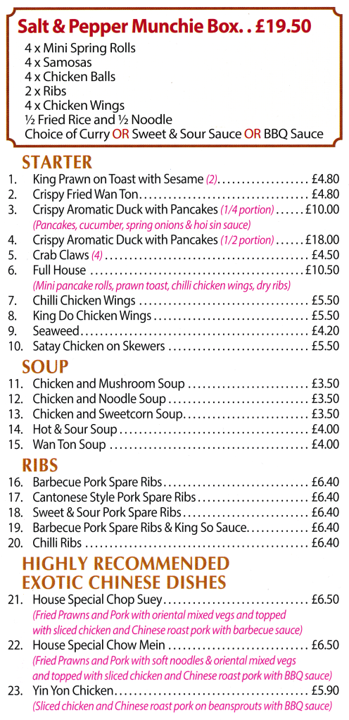 Menu for Marble Chinese takeaway in Cotmanhay, Ilkeston DE7 8QF