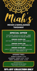Menu for Miah's Indian takeaway in Heanor, Derbyshire DE75 7FF
