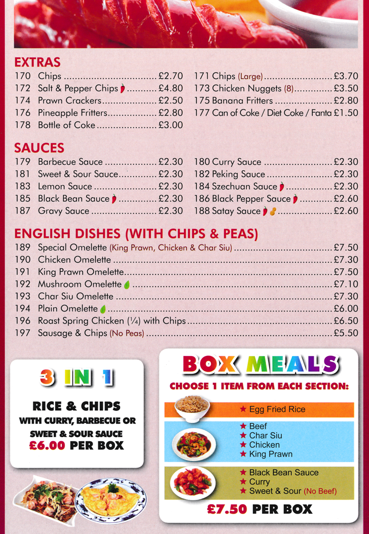 Menu for Ming's Kitchen Chinese and Cantonese cuisine to takeaway in Jacksdale
