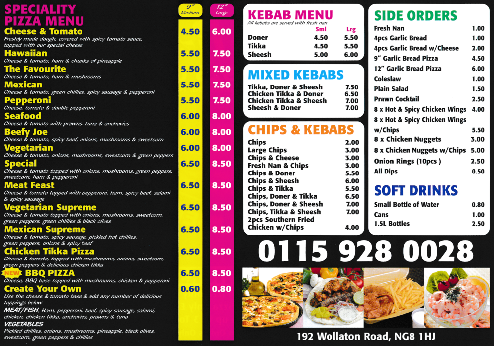 Mister Pizza on Wollaton Road in Nottingham takeaway and delivery menu