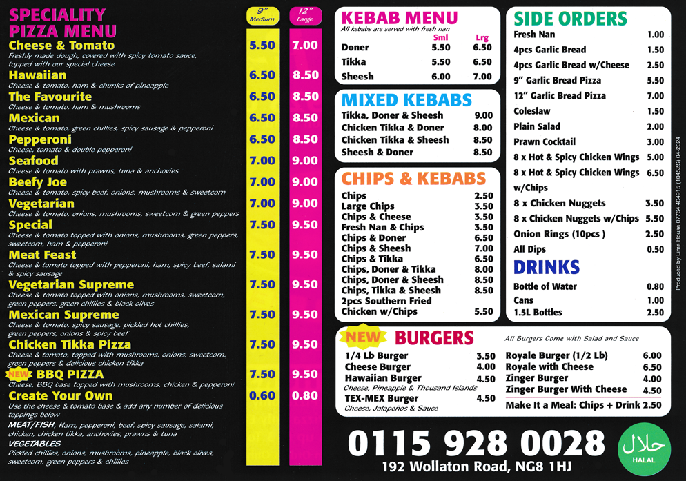 Menu for Mister Pizza Mister Pizza on Wollaton Road in Nottingham takeaway and delivery menu