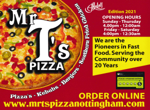 Menu for Mr T's Pizza takeaway in Basford, Nottingham
