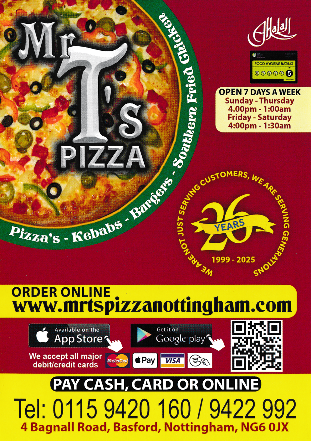 Menu For Mr T's Pizza Menu For Mr T's Pizza - Pizzas, Kebabs, Burgers, Comb Kebabs, Jacket Potatoes, Southern Fried Chicken.. takeaway or delivered in Nottingham
