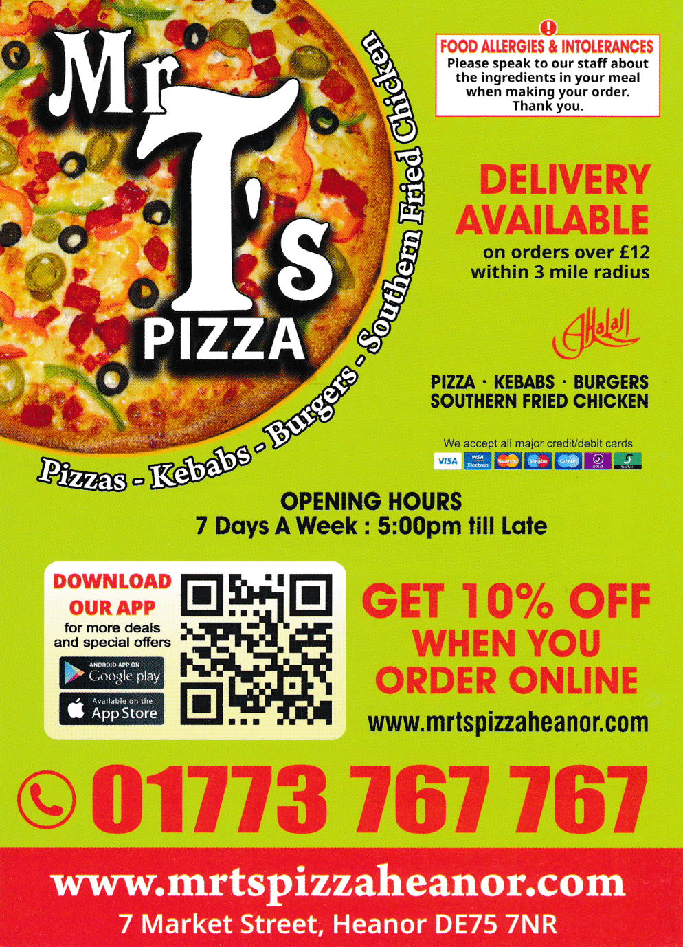 Menu for Mr T's Pizza on Market Street in Heanor DE75 7NR