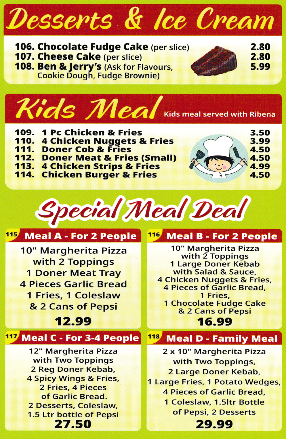 Menu for Mr T's Pizza - Pizzas and fast food takeaway and delivery in Heanor