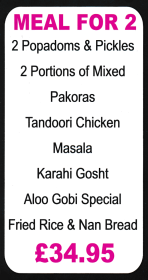 Takeaway menu for Mumbai Masala Indian restaurant in Alfrerton, Derbyshire DE5 7BR