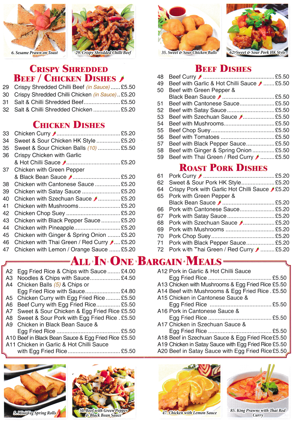 Menu for New Taste (Chicken with Lemon Sauce, Salt & Chilli Prawns, Shredded Beef in OK Sauce, Chicken Chop Suey..)
