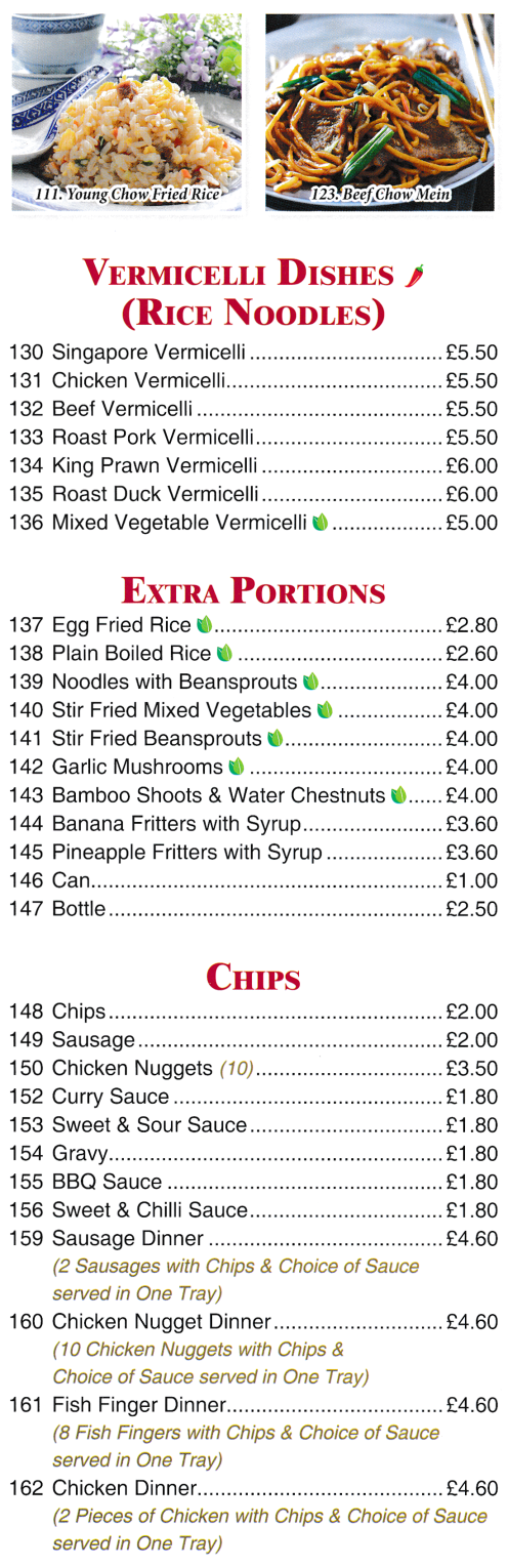 Menu for New Taste Chinese food takeaway and delivery in Heanor