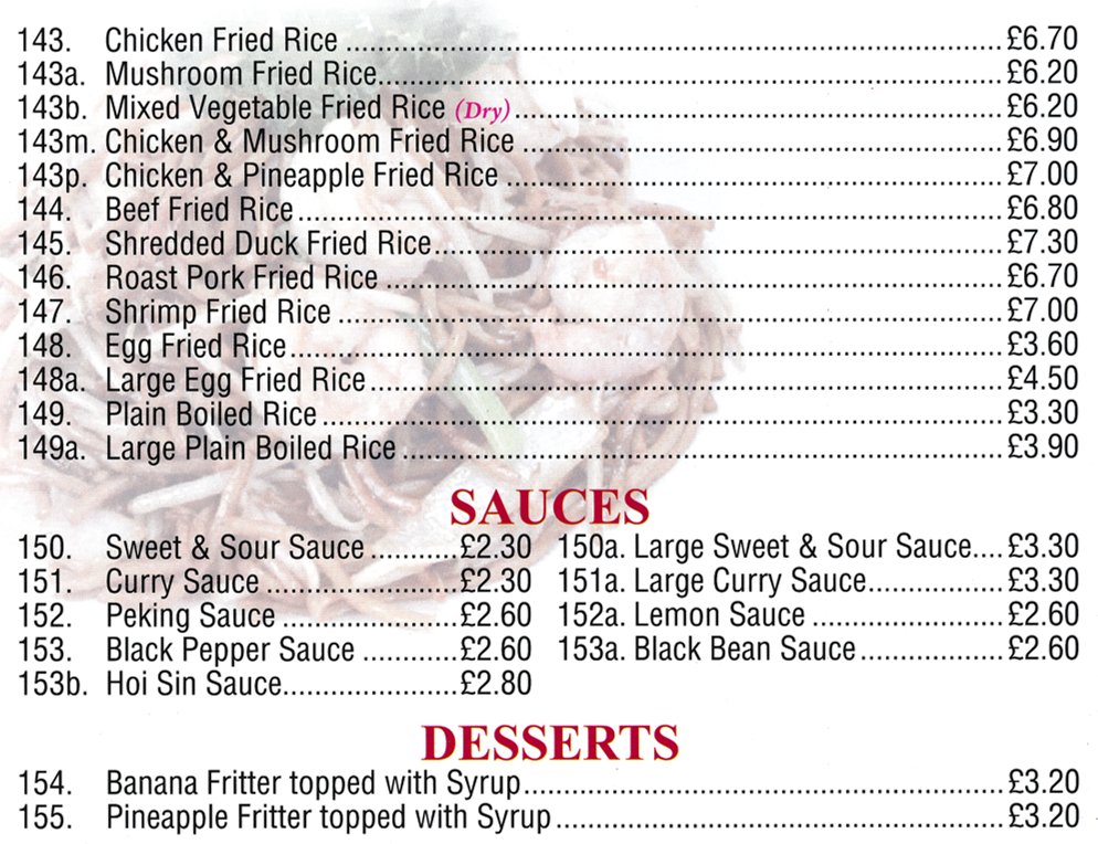 Menu for Ocean City Chinese and Cantonese takeaway on Cranfleet Way in Long Eaton near Nottingham
