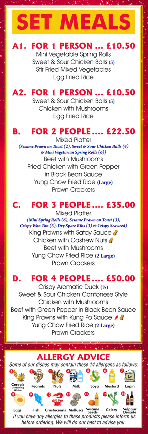 Oriental Cuisine Chinese and English meals takeaway and delivery in Mansfield, Nottinghamshire NG19 0ED