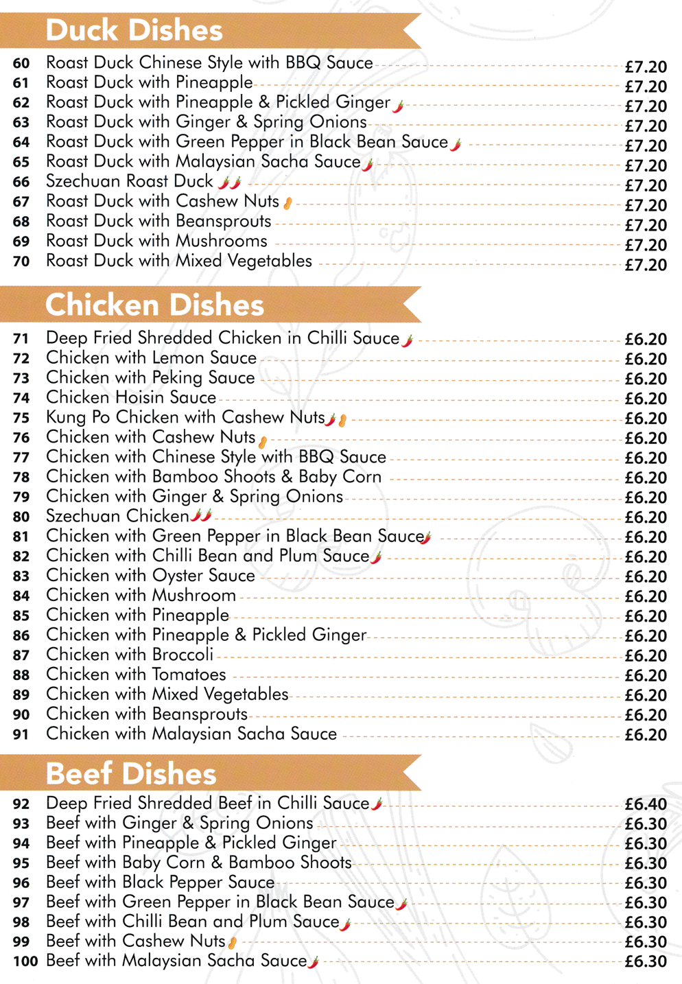 Menu for Oriental Wok Chinese takeaway on Chapel Street in Ripley, Derbyshire DE5 3DL