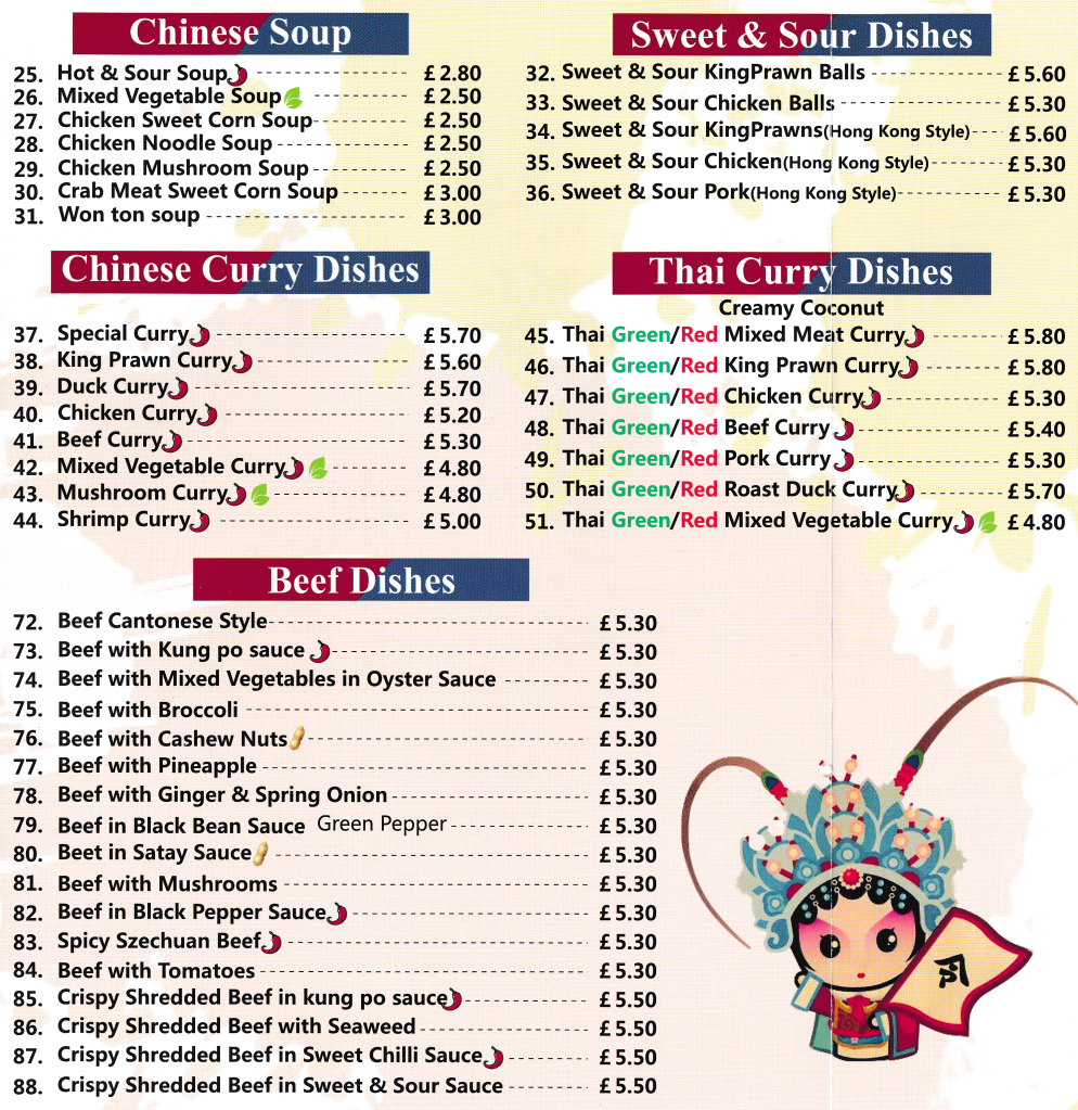 Menu For Pearl House In Sherwood Nottigham Opening Hours Phone Number Comments