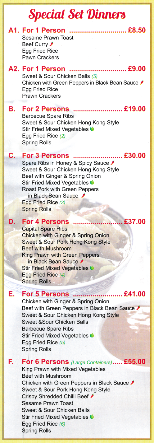 Menu for Peking House Chinese food takeaway in Mapperley, Nottingham NG3 5JH