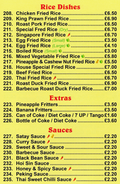Menu for Peking House - Rice Dishes, Extras & Sauces, Special Set Dinners..