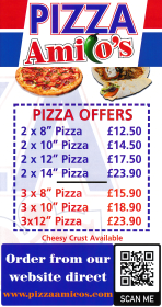 Menu for Pizza Amico's takeaway on Bath Street in Ilkeston, Derbyshire DE7 8FF