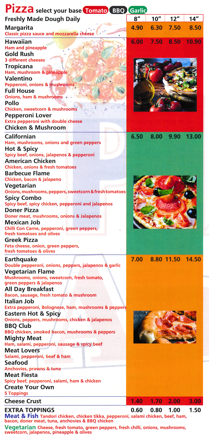 Menu for Pizza Amico's; Pizzas and fast food takeaway and delivery in Ilkeston