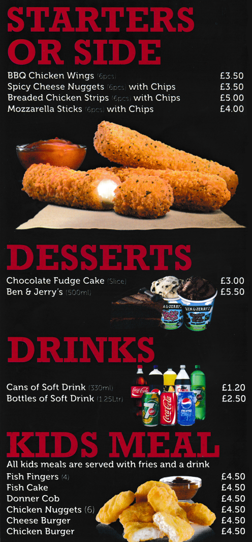 Menu for Pizza Babylon on Oxclose Lane in Nottingham