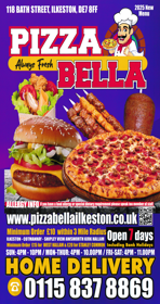 Takeaway and delivery menu for Pizza Bella on Bath Street in Ilkeston