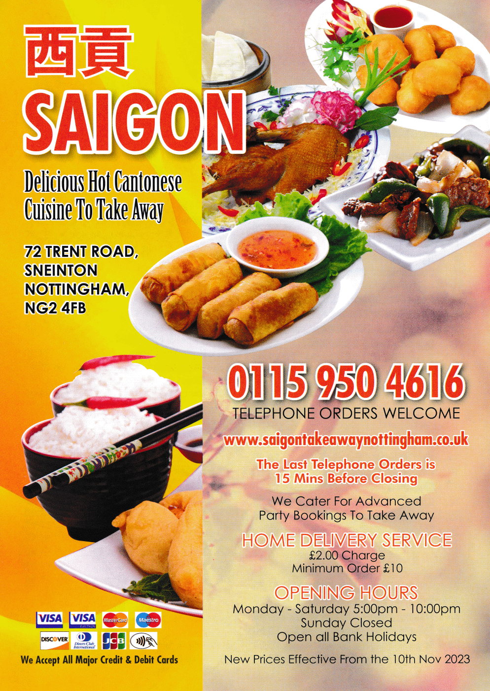 Takeaway and delivery menu for Saigon on Trent Road in Sneinton, Nottingham