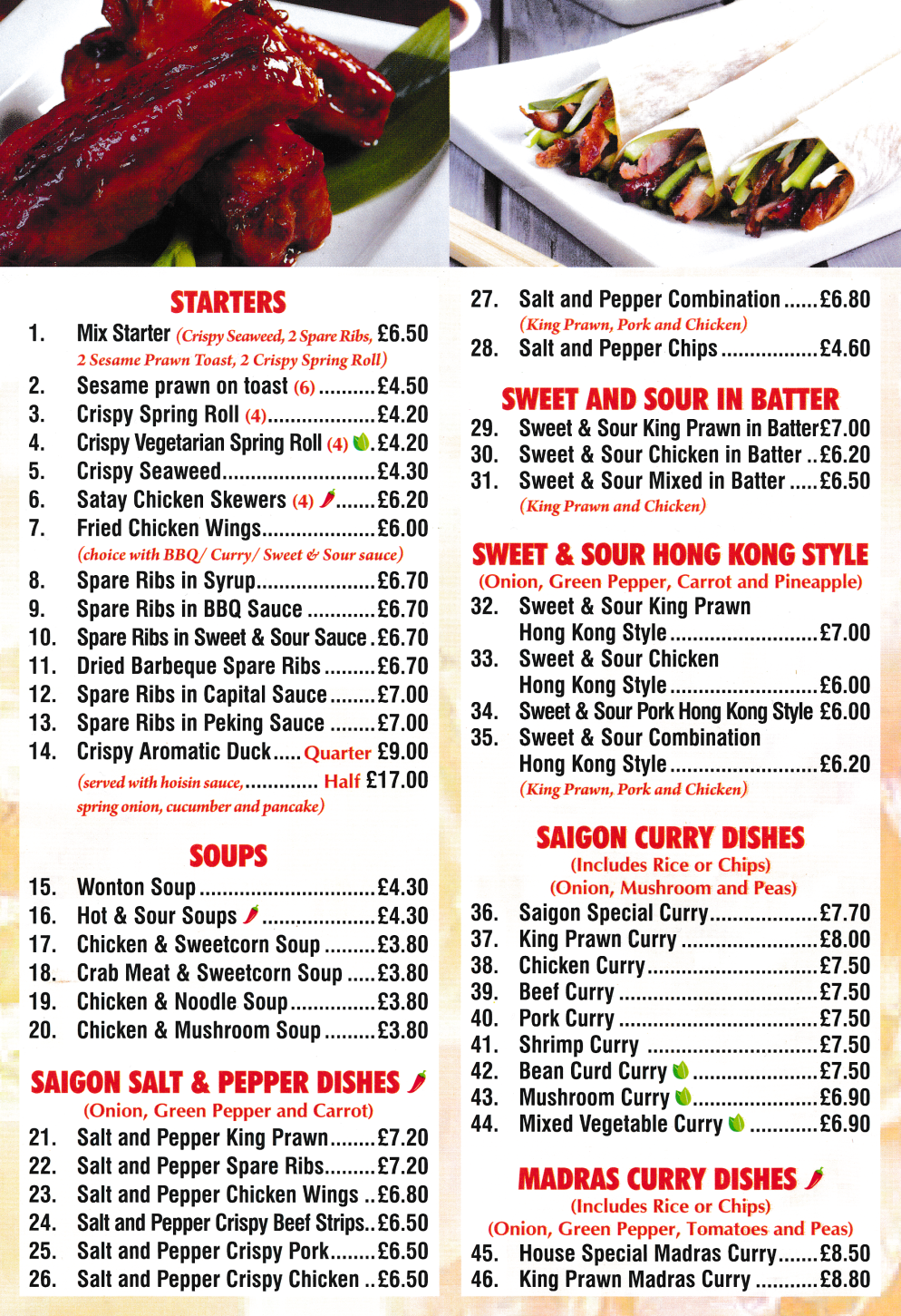 Takeaway and delivery menu for Saigon on Trent Road in Sneinton, Nottingham