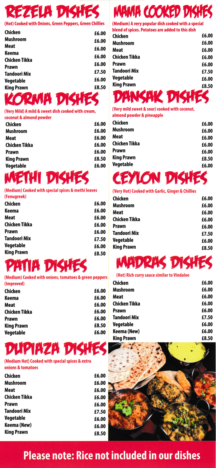 Menu for Shaks - Korma, Dansak, Ceylon, Madras, Dupiaza, Patia, Methi, Rezela, Mama Cooked..