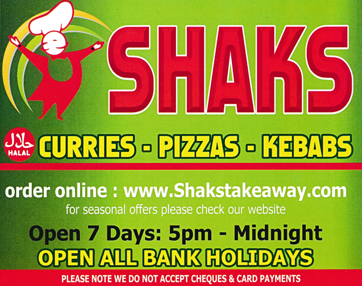 Menu for Shaks takeaway on Southchurch Drive in Clifton, Nottingham