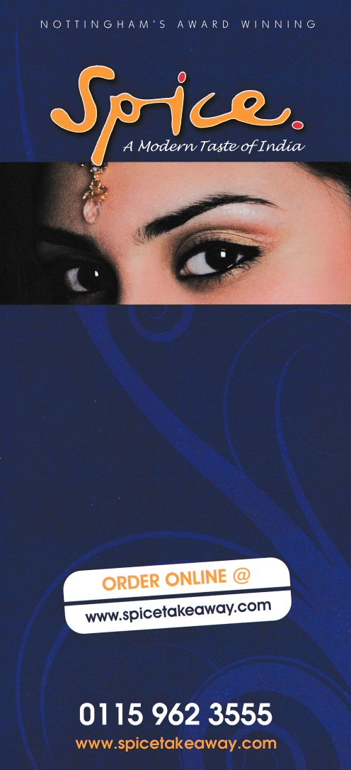 Menu for Spice Indian cuisine takeaway and delivery in Mapperley, Nottingham NG3 6DH