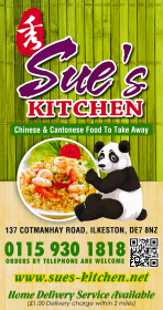 Menu for Sue's Kitchen Chinese takeaway in Ilkeston