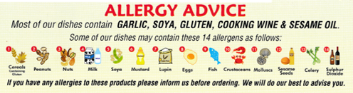Menu for Sun Wah - Allergy Advice.