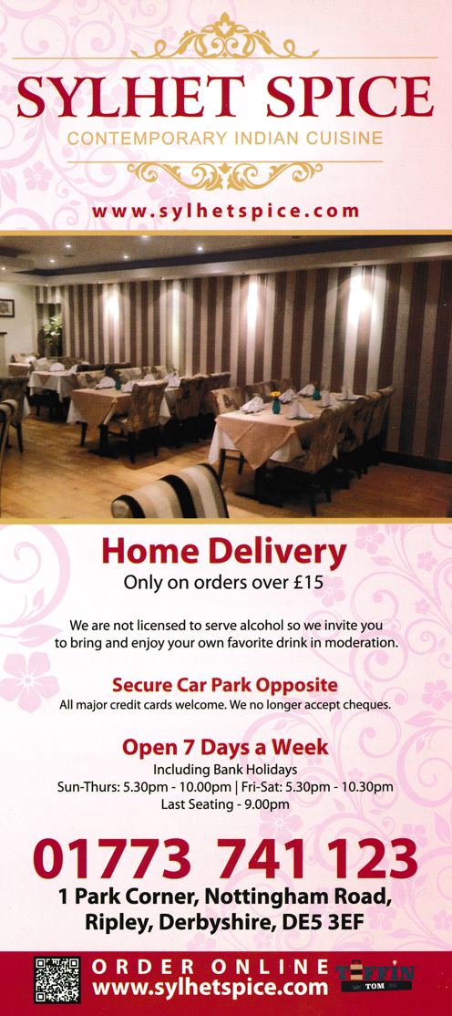 Takeaway and delivery menu for Sylhet Spice on Park Corner in Ripley DE5 3EF