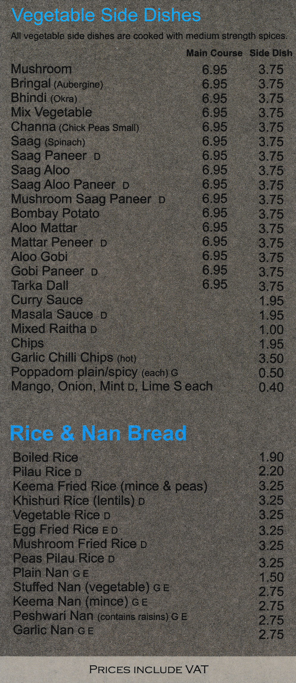 Takeaway menu for Taste Of India - Vegetable Side Orders, Rice, Nan Breads..