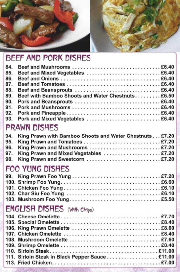 Menu for The Little Bridge Chinese and Cantonese cuisine takeaway in Long Eaton near Nottingham