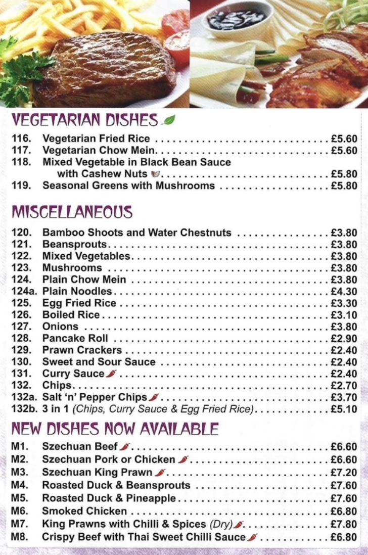 Menu for The Little Bridge Chinese and Cantonese cuisine takeaway in Long Eaton near Nottingham