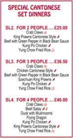 Menu for The Village Chinese takeaway in West Hallam, Derbyshire