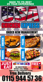 Menu for USA Express Chicken takeaway on South Street in Ilkeston DE7 5QE