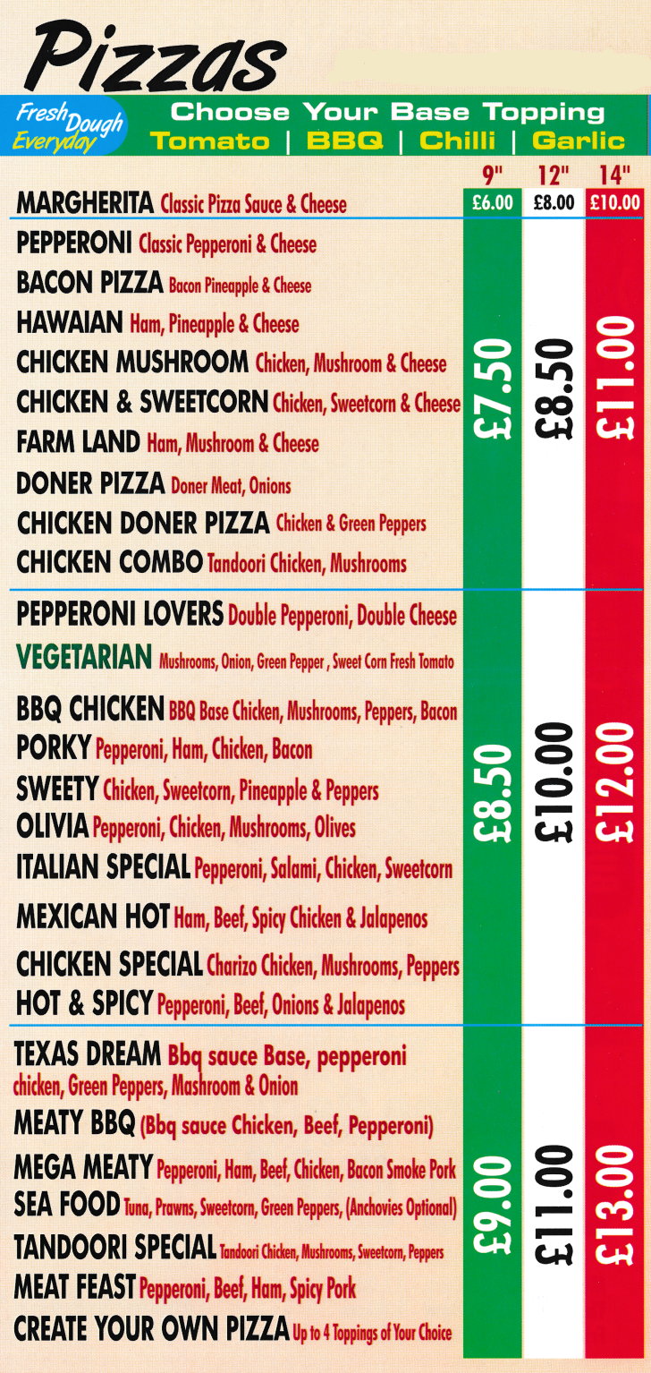 Menu for USA Chicken Express - Pizzas, kebabs, burgers, wraps, nuggets..