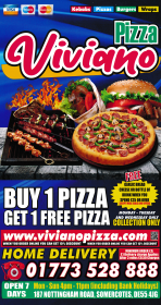 Menu for Viviano Pizza takeaway on Nottingham Road in Somercotes near Alfreton DE55 4JG