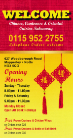 Menu for Welcome Chinese takeaway on Woodborough Road in Mapperley, Nottingham NG3 5QG