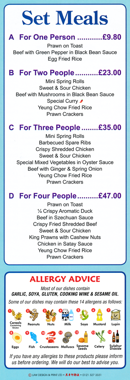 Menu for Winner House Menu for Winner House Chinese takeaway in Mansfield Woodhouse - Set Meals