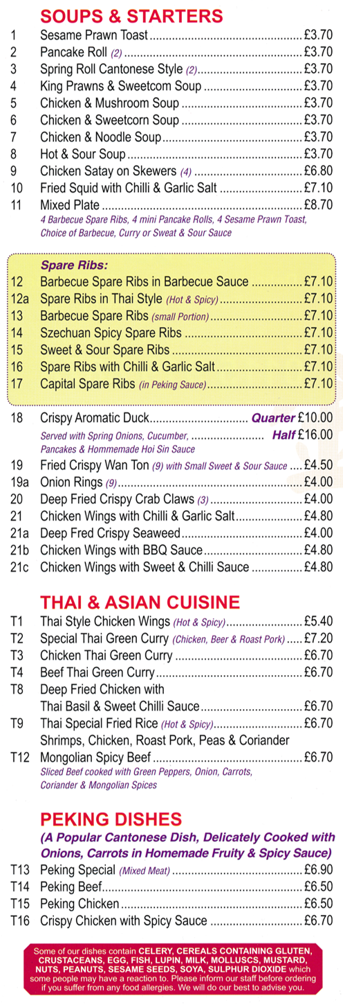 Menu for Yau's Kitchen - Sesame Prawn on Toast, Pancake Roll, Crispy Aromatic Duck, Hot & Sour Soup, Peking Beef, Chicken Thai Green Curry
