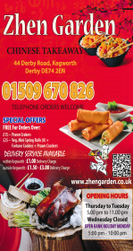 Menu for Zhen Garden Chinese takeaway on Derby Road in Kegworth DE74 2EN